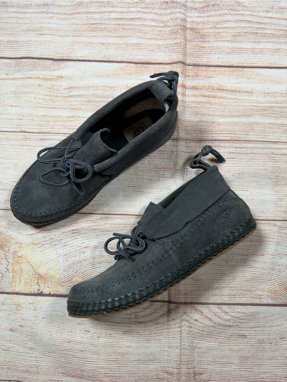 UGG Women's Dark Gray Suede Woodlyn Moc Ankle Bootie‎ Moccasin Slip-Ons